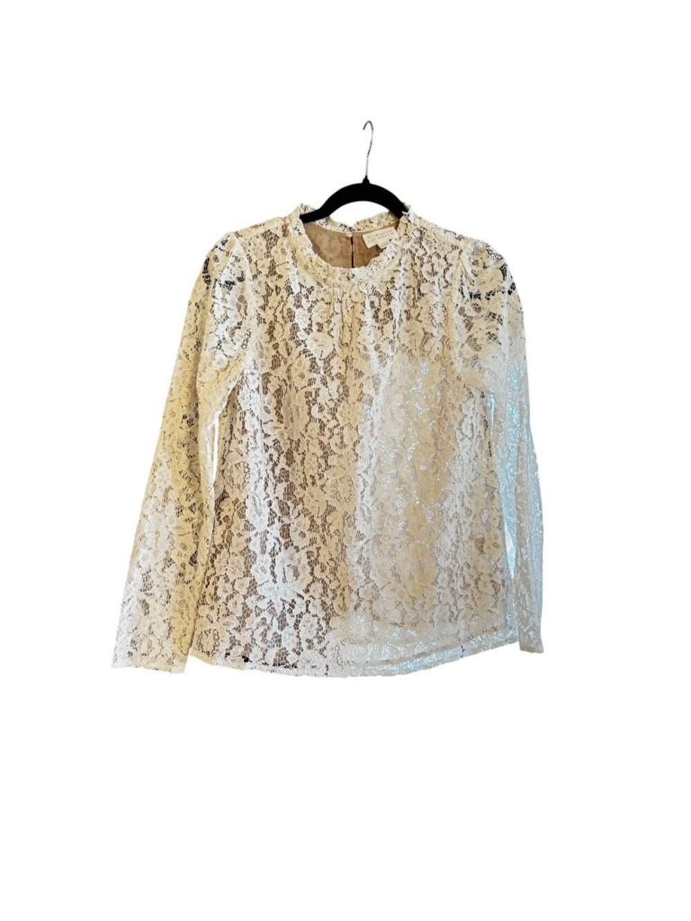 Morning Lavender Lace Long Sleeve Top Ivory Semi-Sheer Brocade Cotton Blend